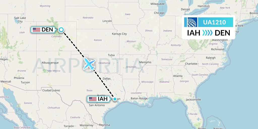 UA1210 United Airlines Flight Map: Houston to Denver