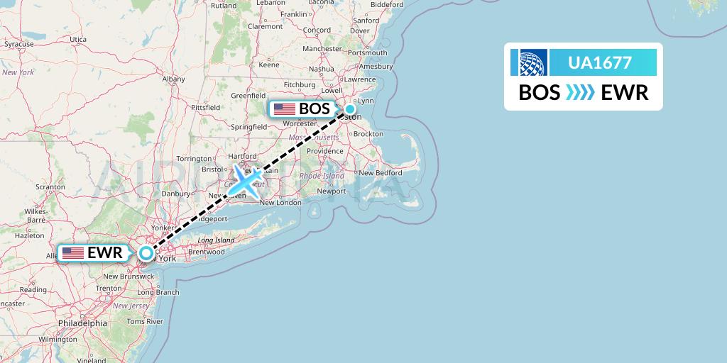 UA1677 United Airlines Flight Map: Boston to New York