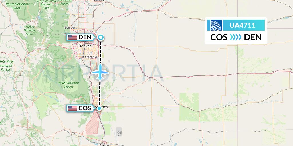 UA4711 United Airlines Flight Map: Colorado Springs to Denver