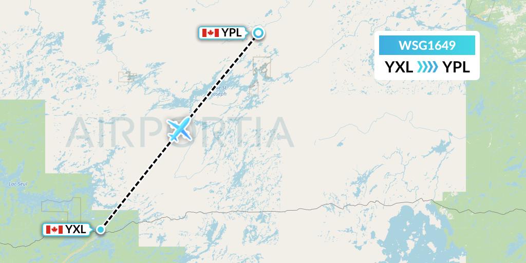 WSG1649 Wasaya Airways Flight Map: Sioux Lookout to Pickle Lake