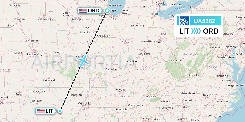 UA5382 United Airlines Flight Map: Little Rock to Chicago