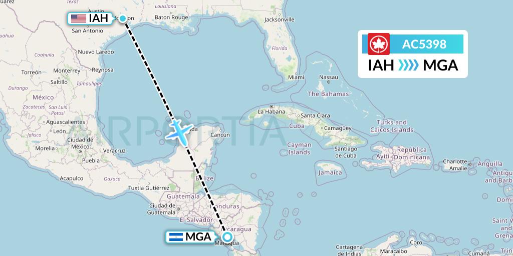 AC5398 Air Canada Flight Map: Houston to Managua