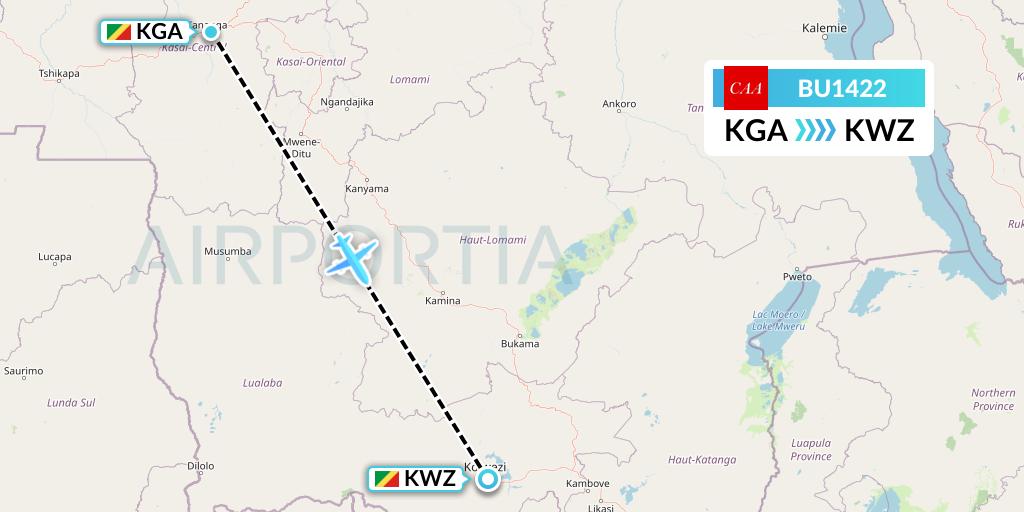 BU1422 flyCAA Flight Map: Kananga to Congo