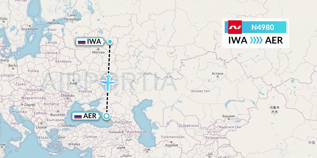 N4980 Nordwind Airlines Flight Map: Ivanovo to Sochi