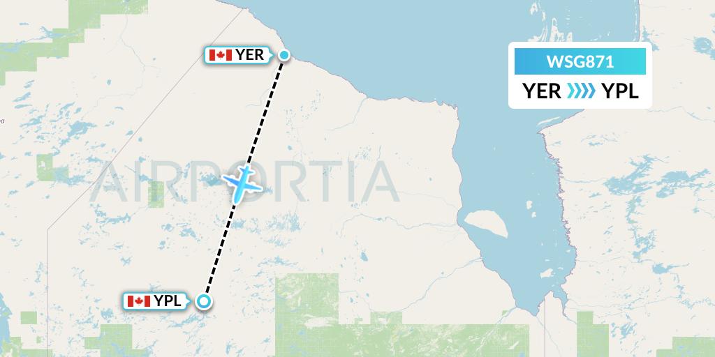 WSG871 Wasaya Airways Flight Map: Fort Severn to Pickle Lake