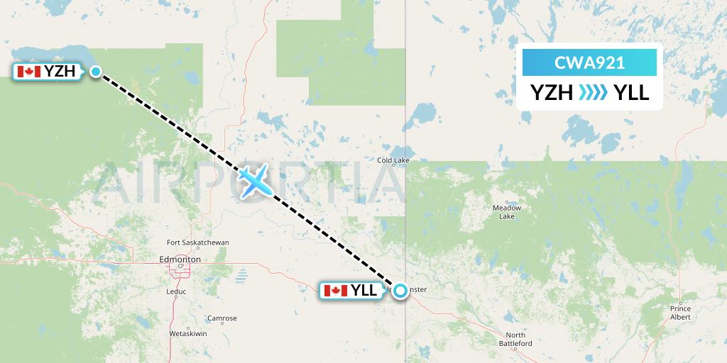 CWA921 Can West Corporate Air Charters Ltd. Flight Map: Slave Lake to Lloydminster