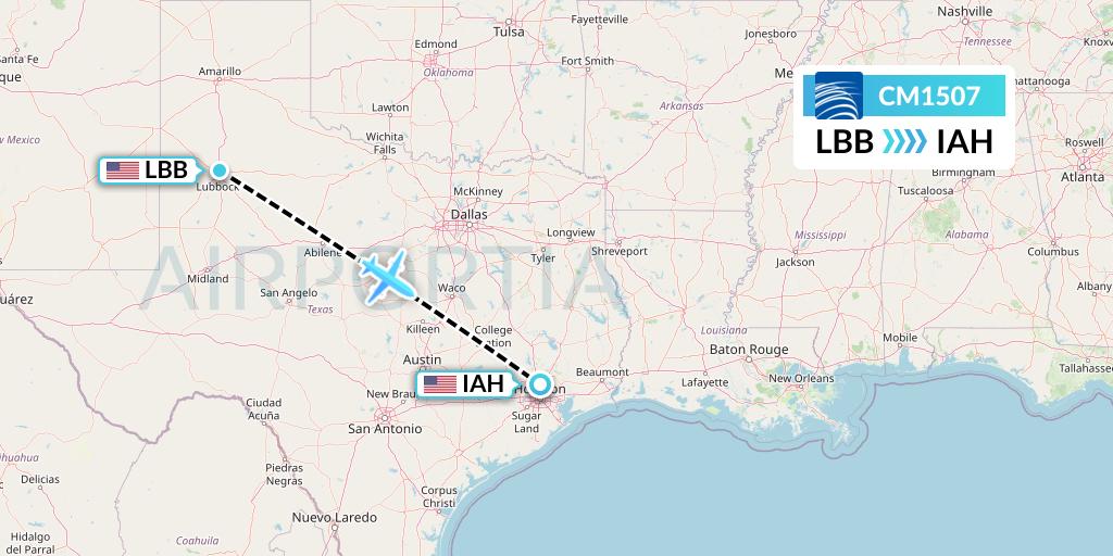 CM1507 Copa Airlines Flight Map: Lubbock to Houston