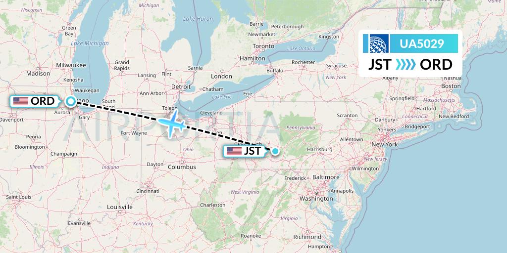 UA5029 United Airlines Flight Map: Johnstown to Chicago