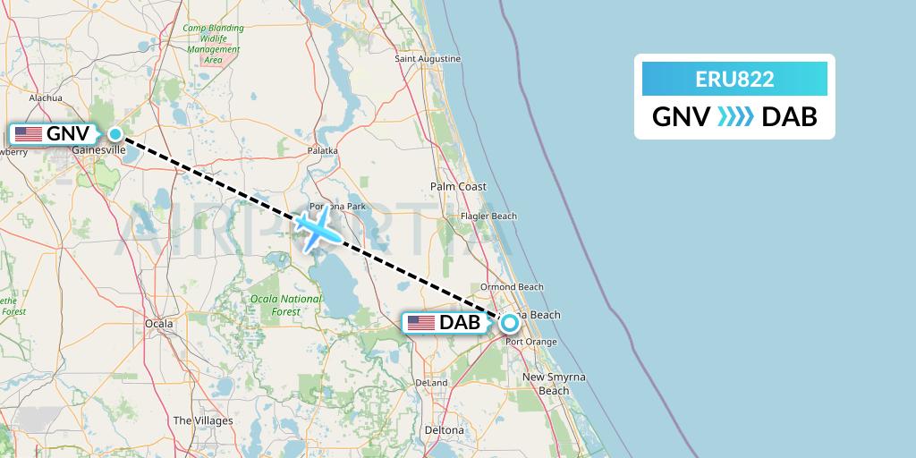 ERU822 Embry-riddle Aeronautical University Flight Map: Gainesville to Daytona Beach