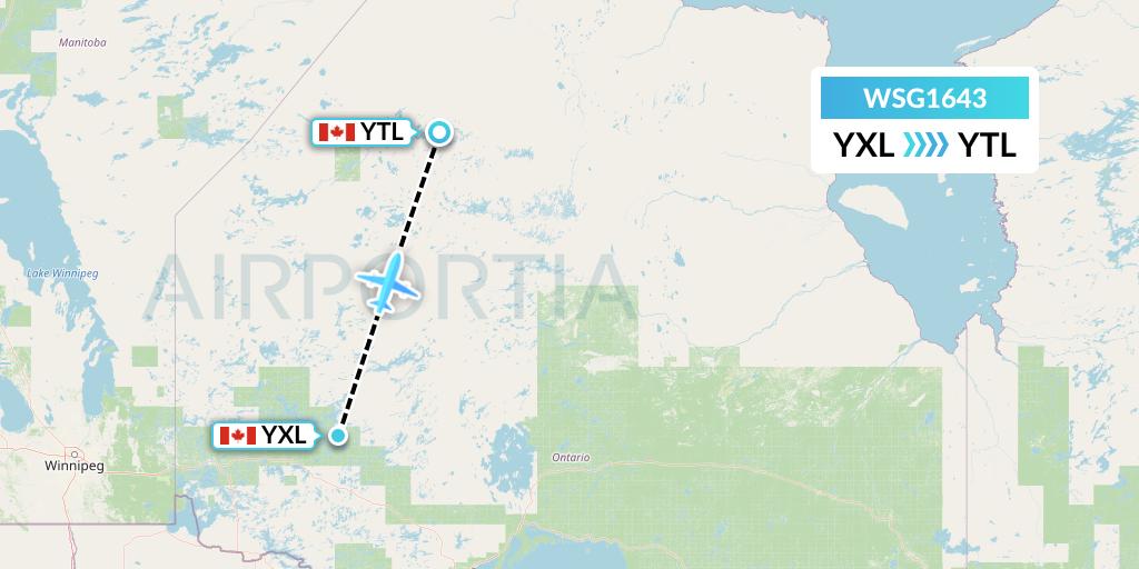 WSG1643 Wasaya Airways Flight Map: Sioux Lookout to Big Trout
