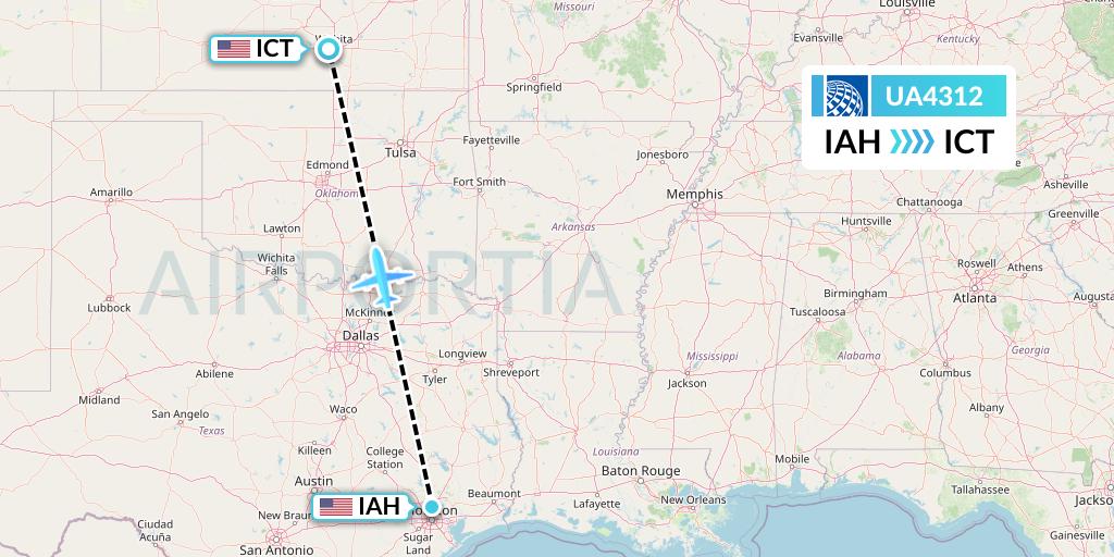 UA4312 United Airlines Flight Map: Houston to Wichita