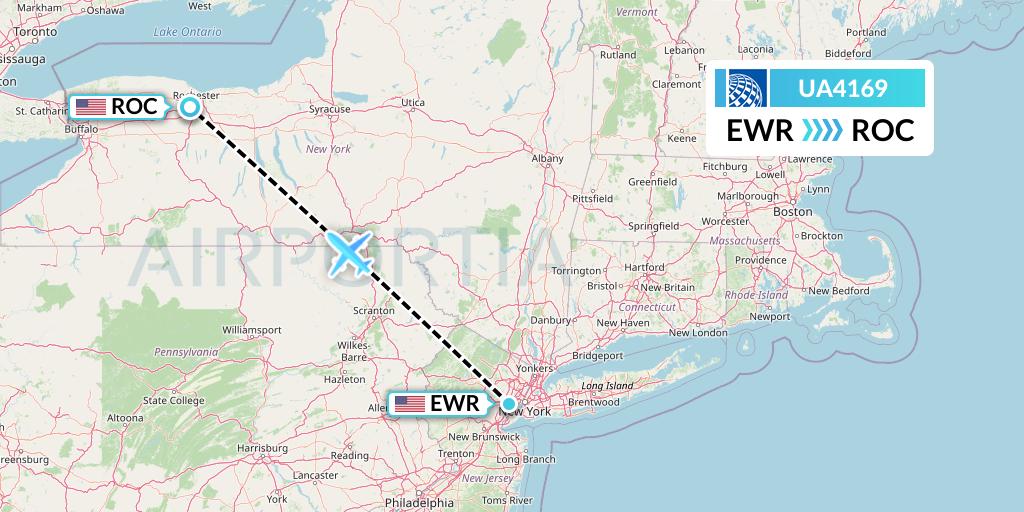 UA4169 United Airlines Flight Map: New York to Rochester