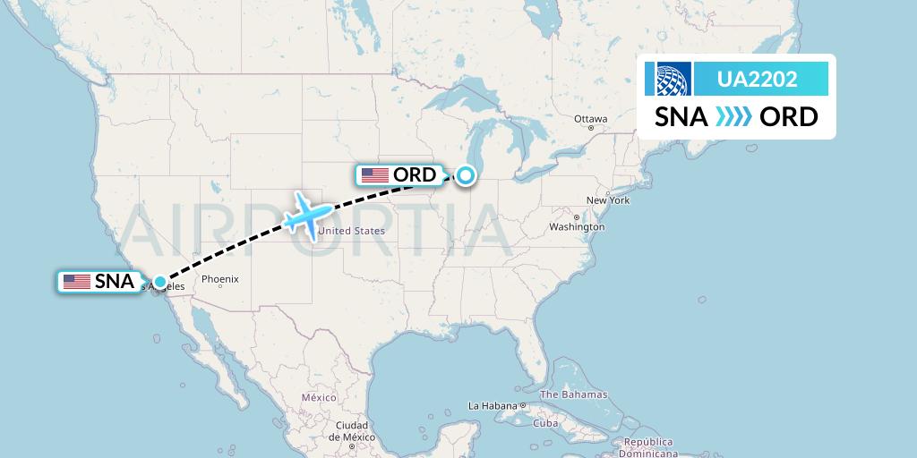 UA2202 United Airlines Flight Map: Orange County to Chicago