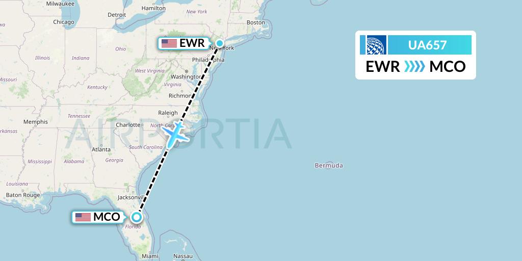 UA657 United Airlines Flight Map: New York to Orlando