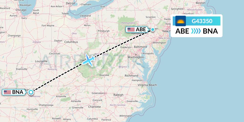 G43350 Allegiant Air Flight Map: Allentown to Nashville
