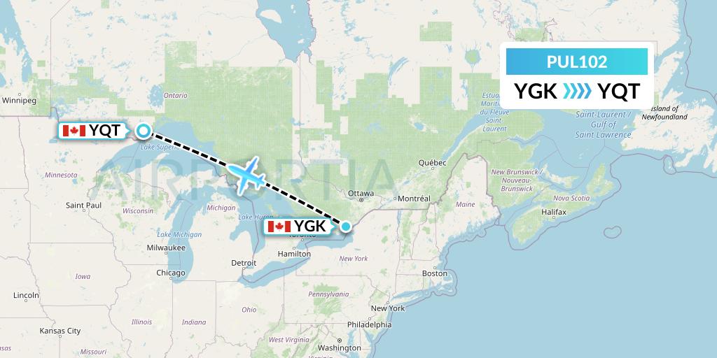 PUL102 Ornge Air Flight Map: Kingston to Thunder Bay