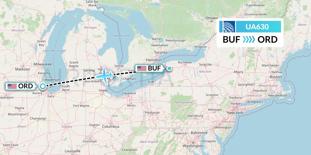 UA630 United Airlines Flight Map: Buffalo to Chicago