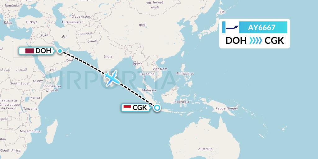 AY6667 Finnair Flight Map: Doha to Jakarta