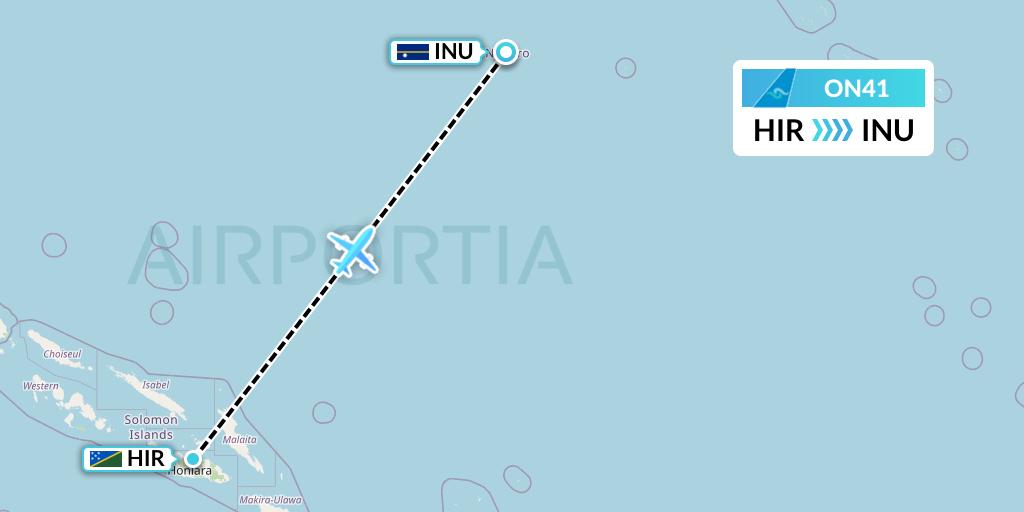 ON41 Nauru Airlines Flight Map: Honiara to Yaren District