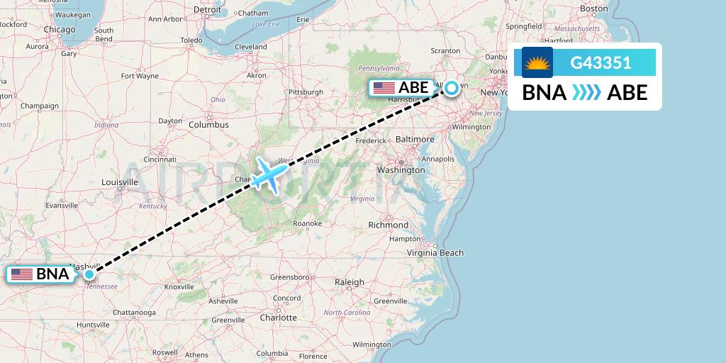 G43351 Allegiant Air Flight Map: Nashville to Allentown
