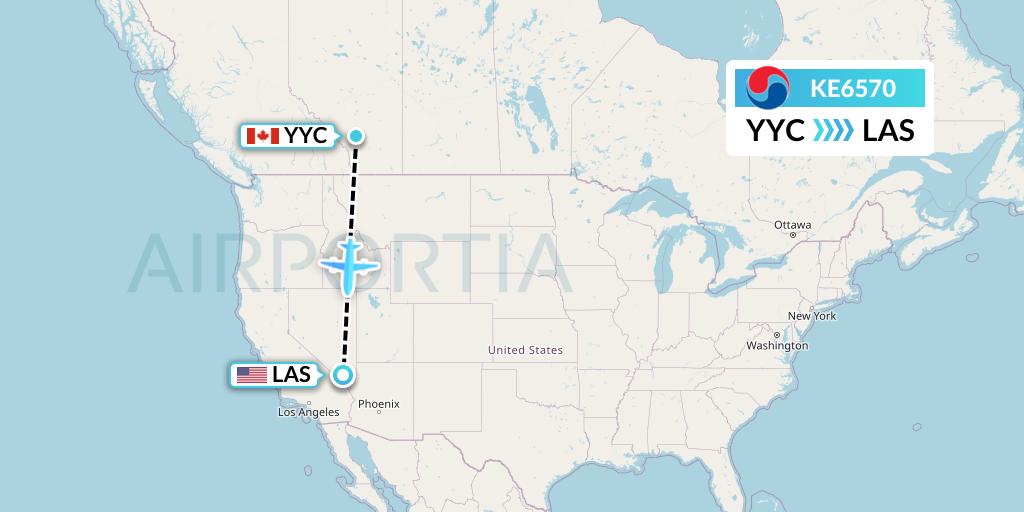 KE6570 Korean Air Flight Map: Calgary to Las Vegas