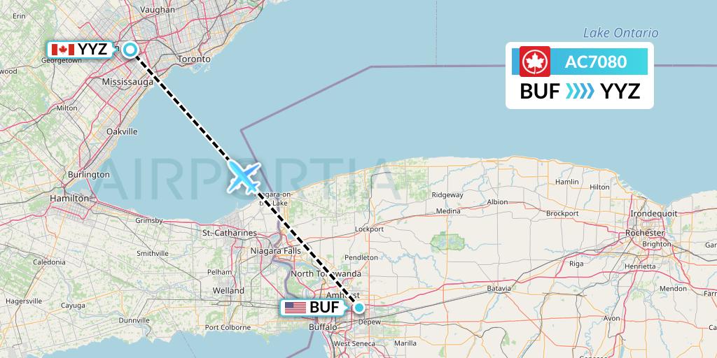 AC7080 Air Canada Flight Map: Buffalo to Toronto