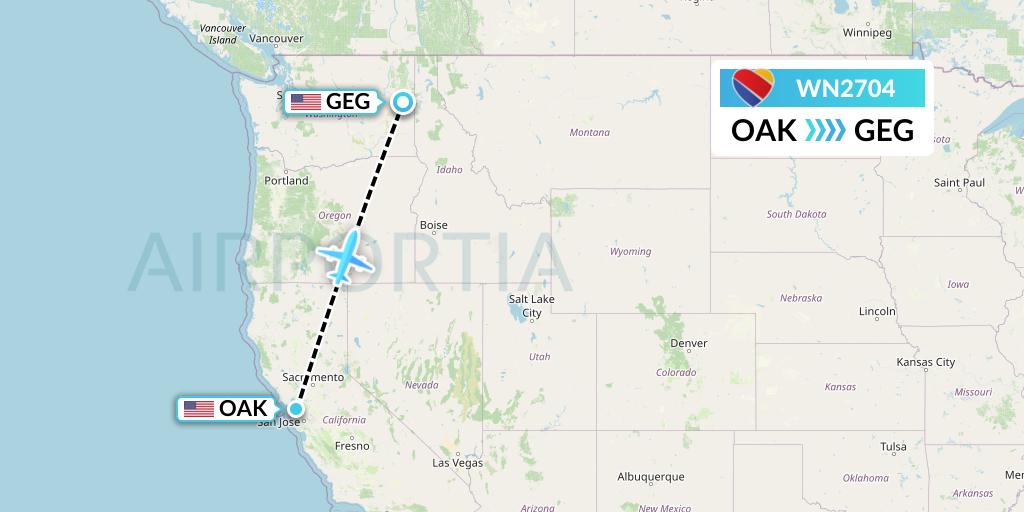 WN2704 Southwest Airlines Flight Map: Oakland to Spokane