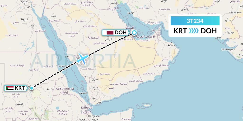 3T234 Tarco Airlines Flight Map: Khartoum to Doha