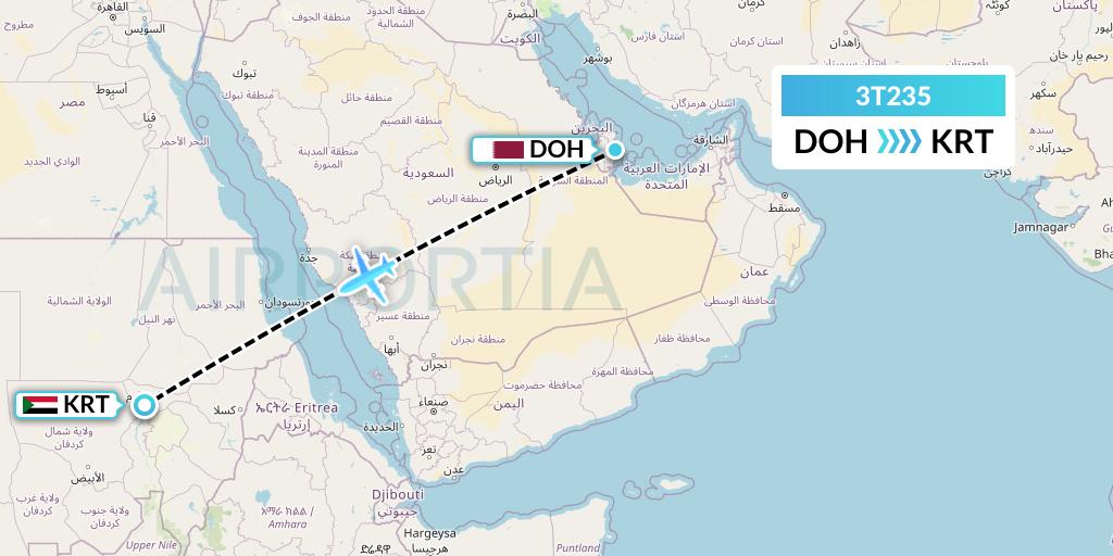 3T235 Tarco Airlines Flight Map: Doha to Khartoum