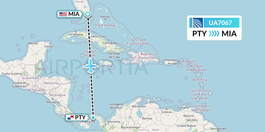 UA7067 United Airlines Flight Map: Panama City to Miami
