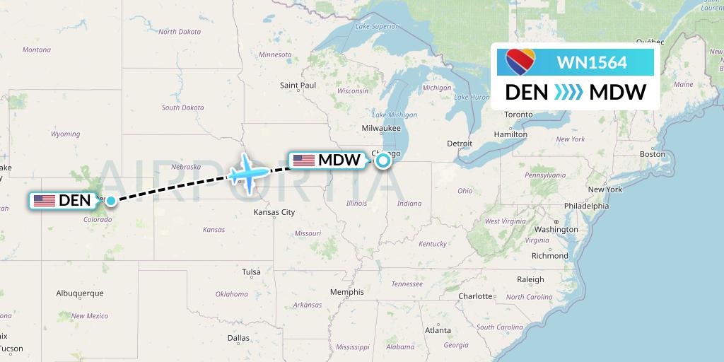 WN1564 Southwest Airlines Flight Map: Denver to Chicago