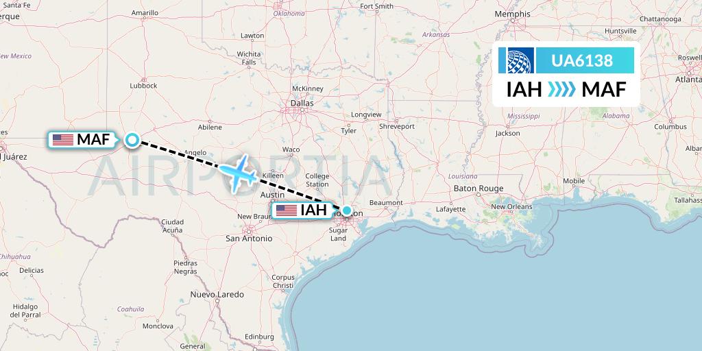 UA6138 United Airlines Flight Map: Houston to Midland