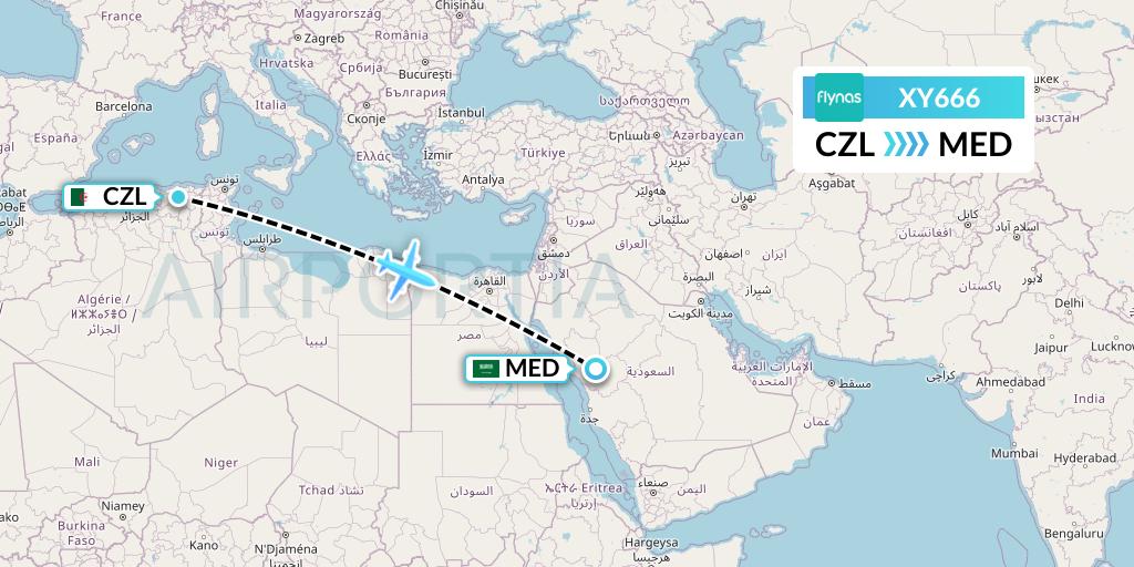 XY666 Flynas Flight Map: Constantine to Medina