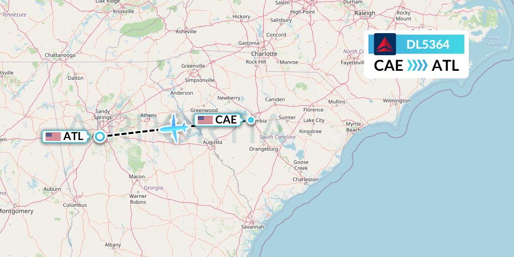 DL5364 Delta Air Lines Flight Map: Columbia to Atlanta