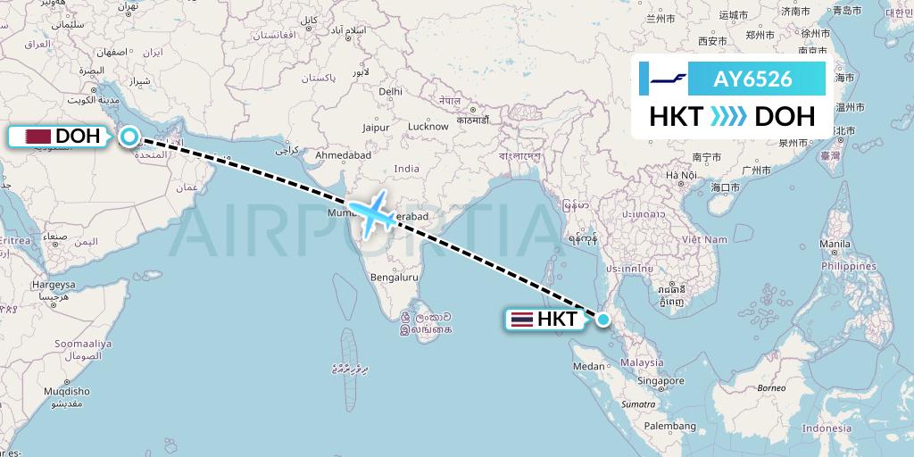 AY6526 Finnair Flight Map: Phuket to Doha