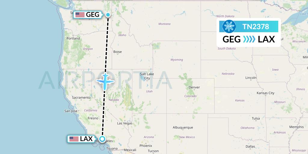 TN2378 Air Tahiti Nui Flight Map: Spokane to Los Angeles