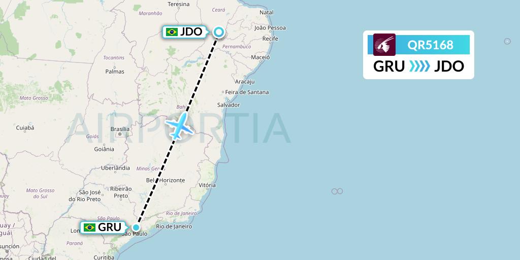 QR5168 Qatar Airways Flight Map: Sao Paulo to Juazeiro Do Norte