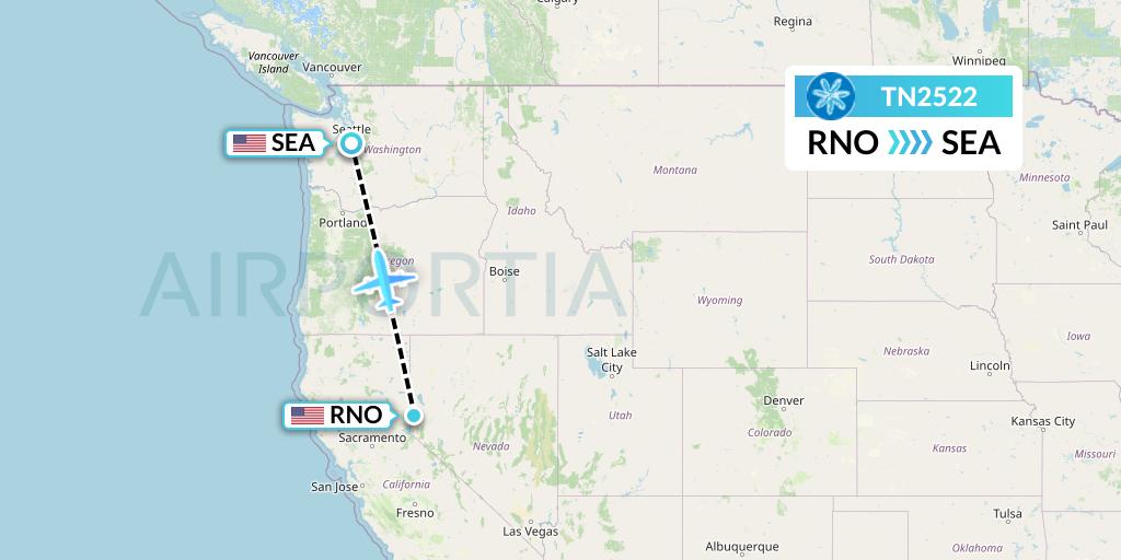 TN2522 Air Tahiti Nui Flight Map: Reno to Seattle