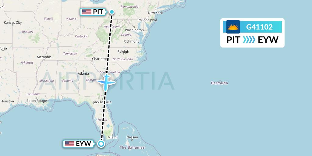 G41102 Allegiant Air Flight Map: Pittsburgh to Key West