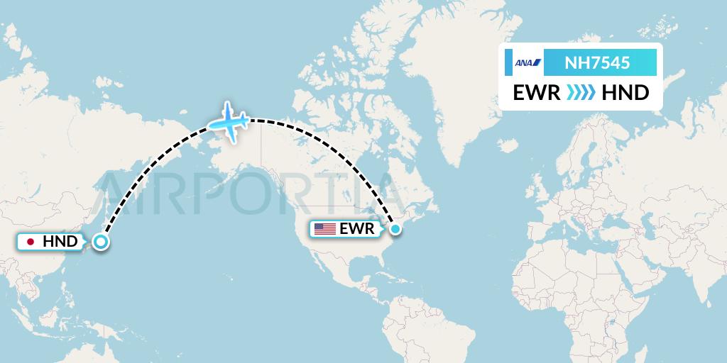 NH7545 All Nippon Airways Flight Map: New York to Tokyo