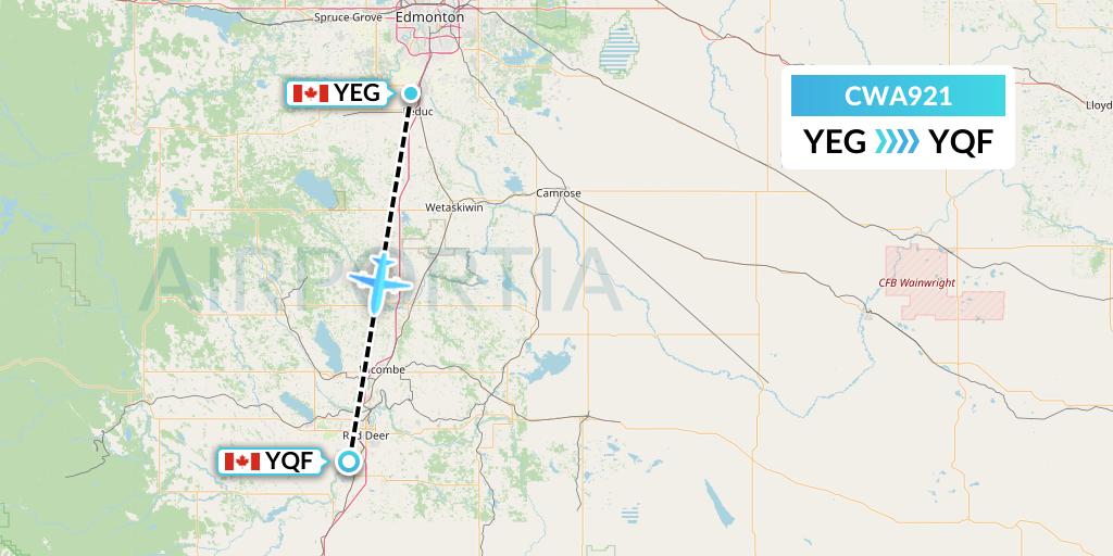 CWA921 Can West Corporate Air Charters Ltd. Flight Map: Edmonton to Red Deer