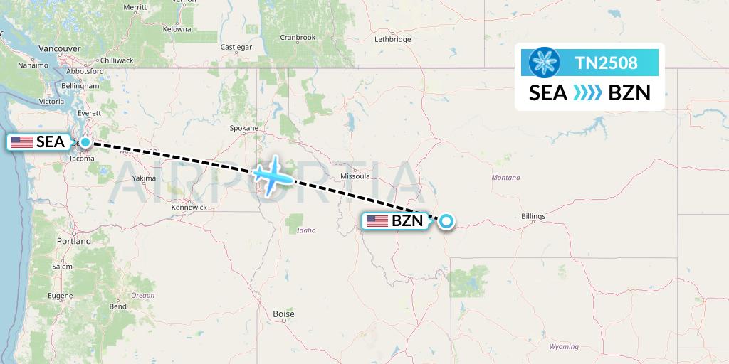 TN2508 Air Tahiti Nui Flight Map: Seattle to Bozeman