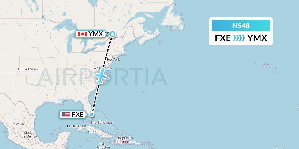 N548 Nolinor Aviation Flight Map: Fort Lauderdale to Montreal