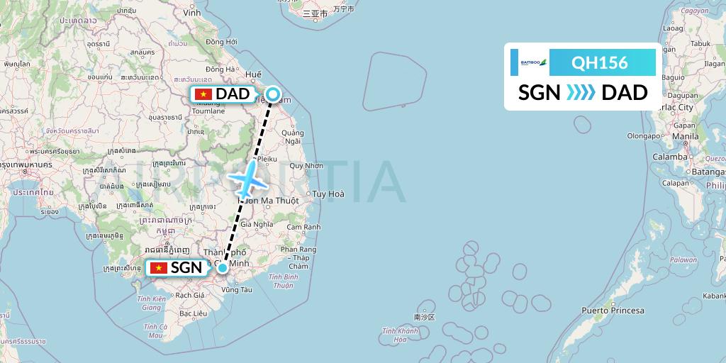 QH156 Bamboo Airways Flight Map: Ho Chi Minh City to Da Nang