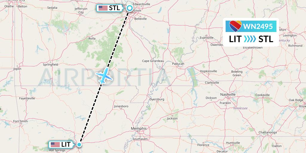 WN2495 Southwest Airlines Flight Map: Little Rock to St. Louis