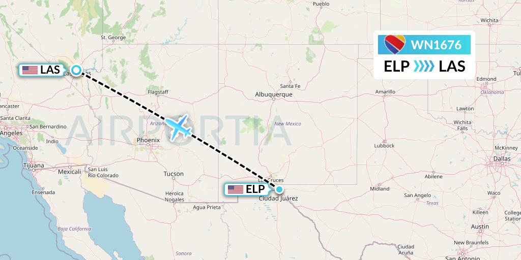 WN1676 Southwest Airlines Flight Map: El Paso to Las Vegas