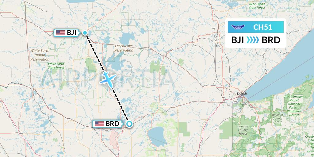 CH51 Bemidji Airlines Flight Map: Bemidji to Brainerd