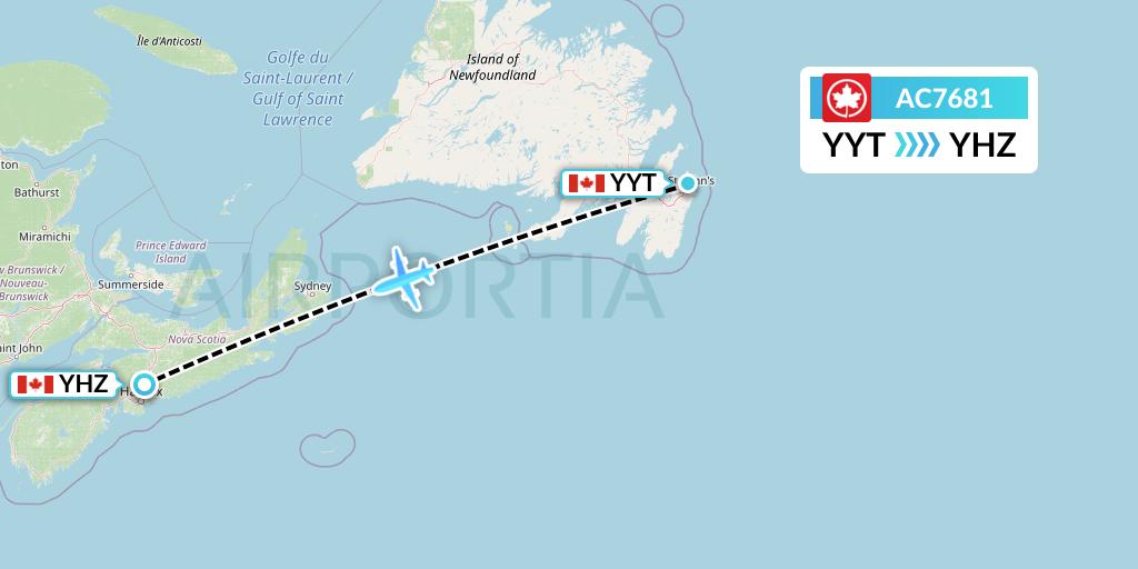 AC7681 Air Canada Flight Map: St. John's to Halifax