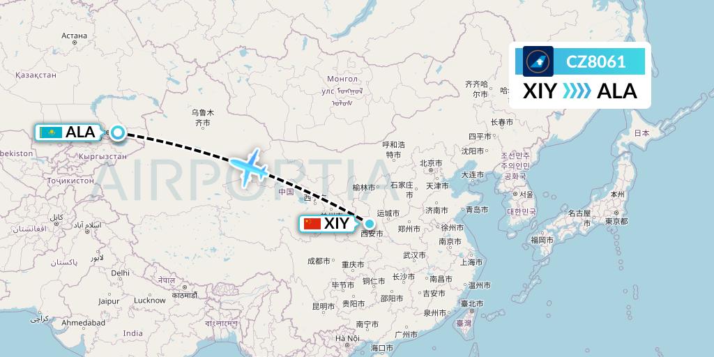 CZ8061 China Southern Airlines Flight Map: Xi'an to Almaty