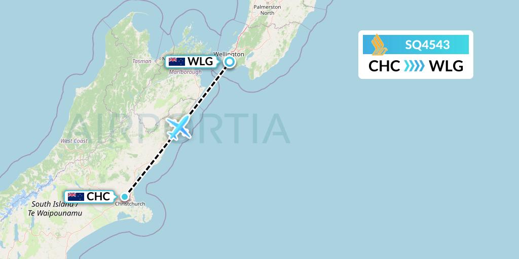 SQ4543 Singapore Airlines Flight Map: Christchurch to Wellington